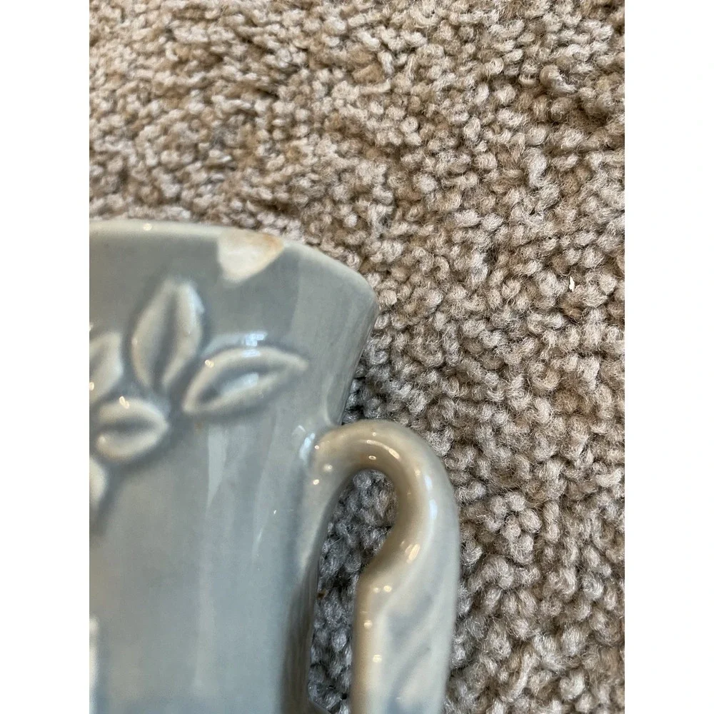 2 Vintage Shawnee Light Gray Floral‎ Vase 875 Daisy Chain Two Handles USA 5